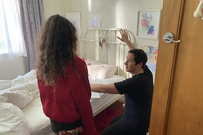 Blocking the bedroom scene