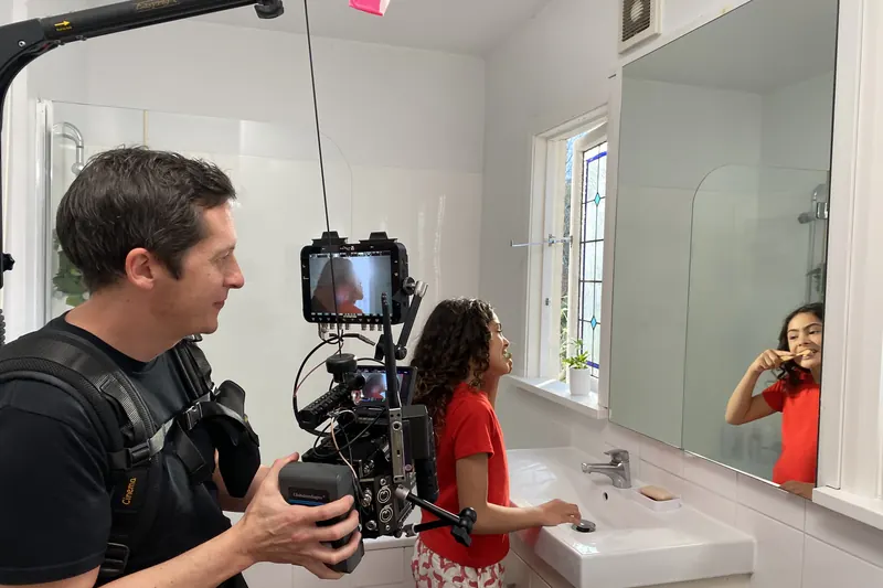 A mirror shot, lit and framed